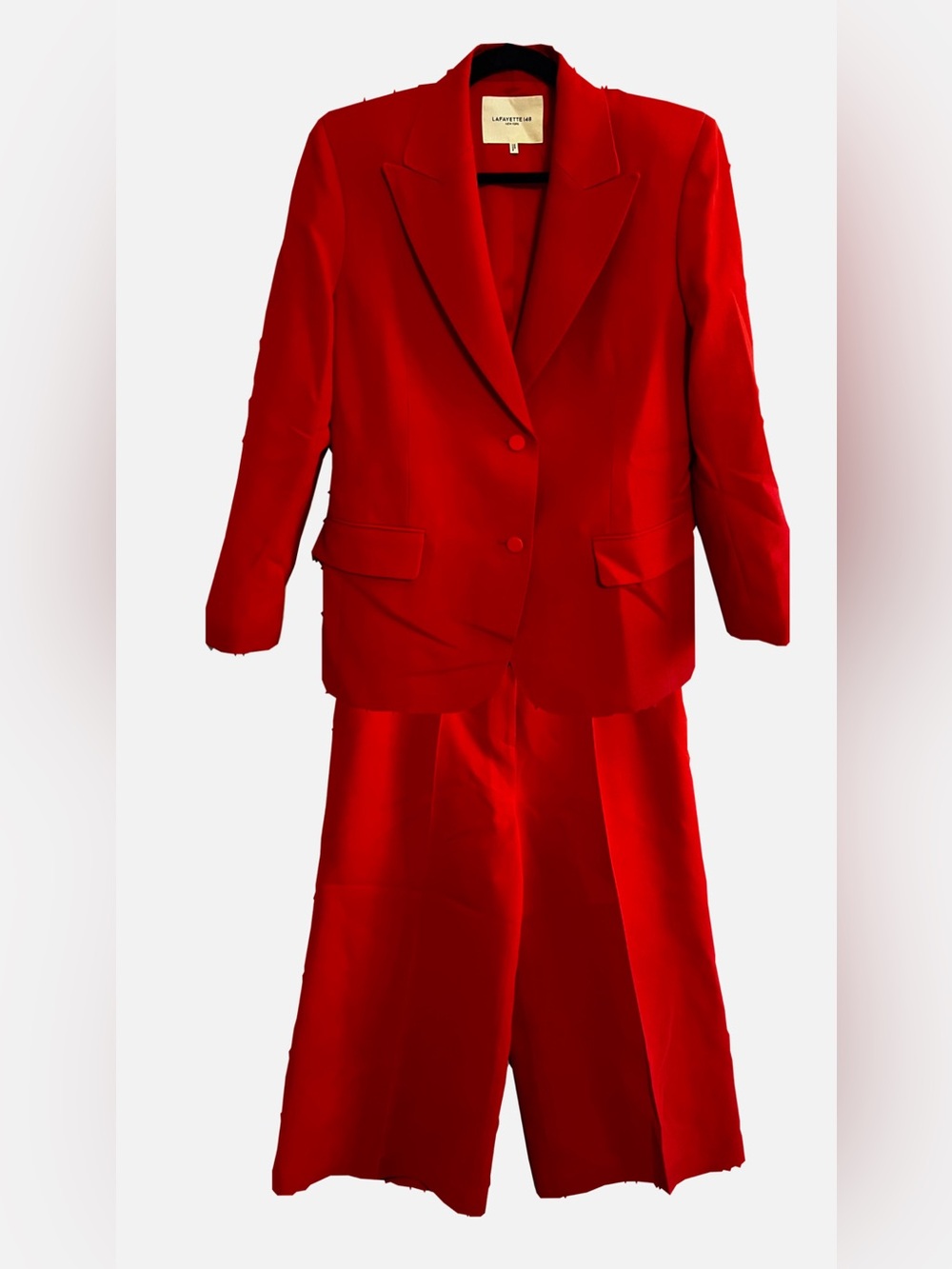 Lafayette 148 New York Red Power Suit Set Blazer & Wide Leg Cropped Pants US 10